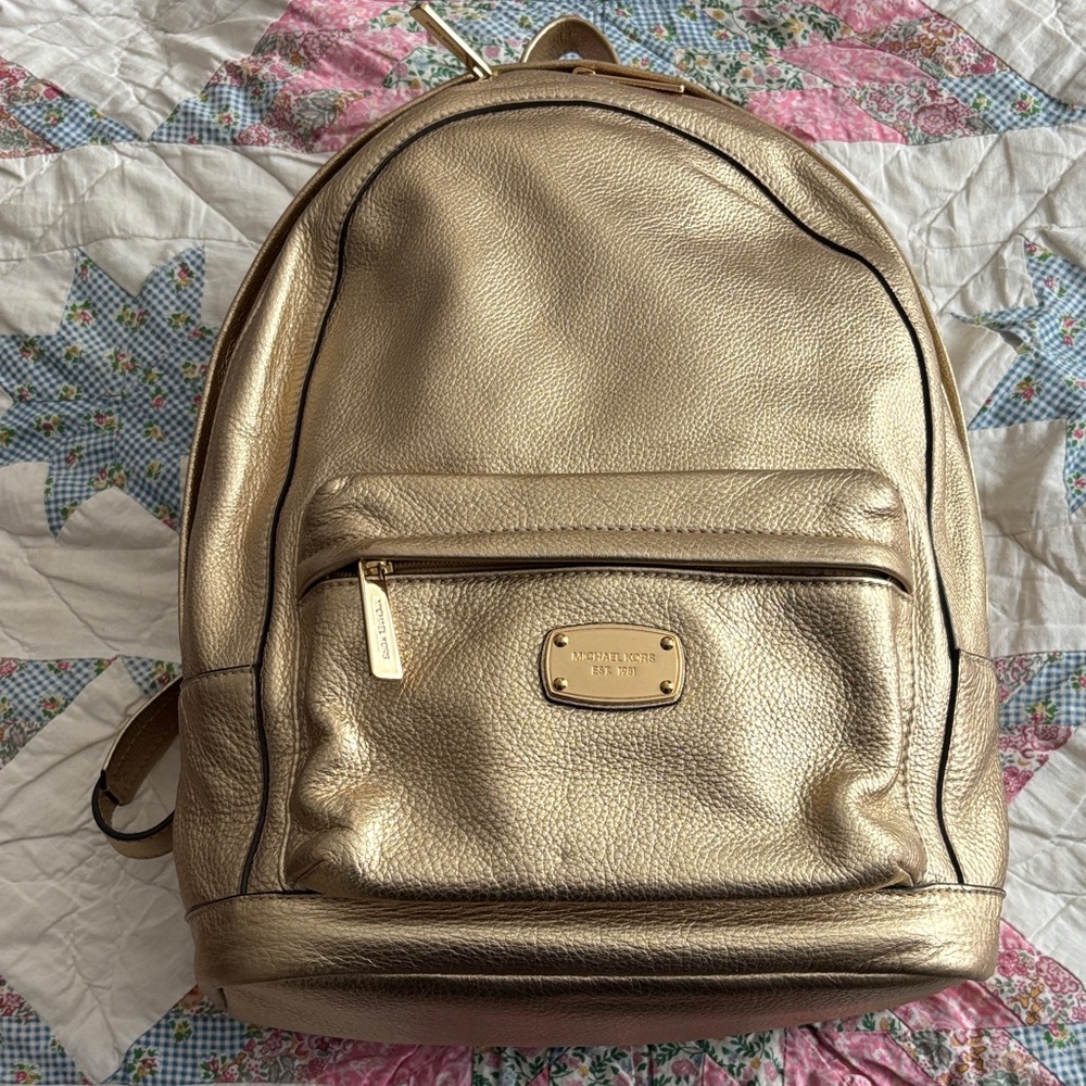 Michael Kors Metallic Gold Pebbled Leather Backpack
